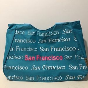 Bovano San Francisco Tote Bag 19”x13”x5” Synthetic Reusable Shoulder Straps Blue